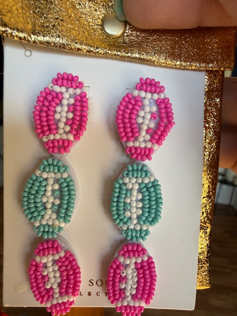 Simply Southern Pink, White and Aqua Beaded Drop Earrings